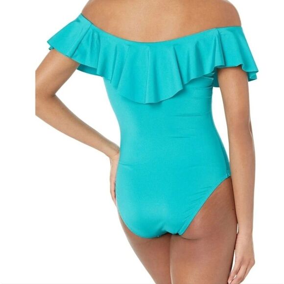 $153 NEW TRINA TURK Off Shoulder Bandeau ruffle One-Piece resort SWIMSUIT 6 NWT - Picture 2 of 3